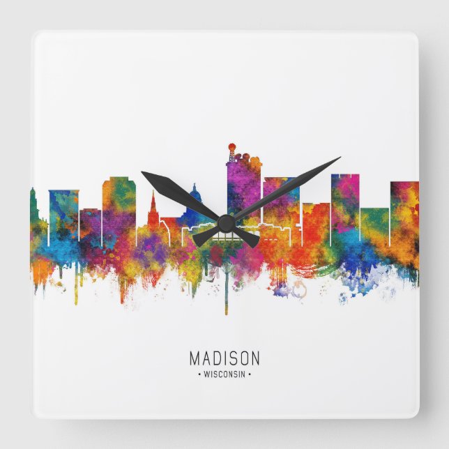 Madison USA Skyline Square Wall Clock (Front)
