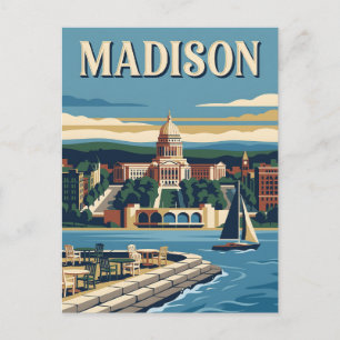 Madison Wisconsin Capitol Lake Vintage Poster Postcard