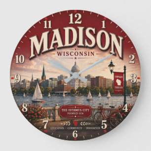 Madison Wisconsin college town gift Large Clock