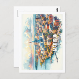 Madison Wisconsin Famous Travel watercolor Postcard