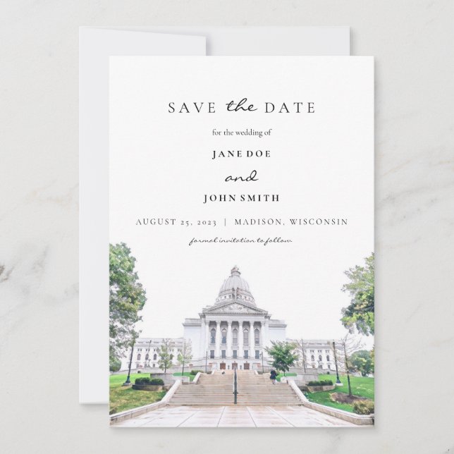 Madison Wisconsin flat Save The Date Card (Front)