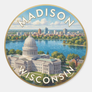 Madison Wisconsin Lakefront Capital Scene 🧀 Classic Round Sticker