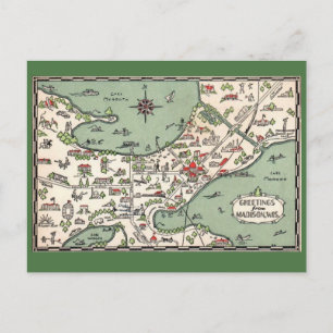  Madison Wisconsin Lakes Map  Postcard