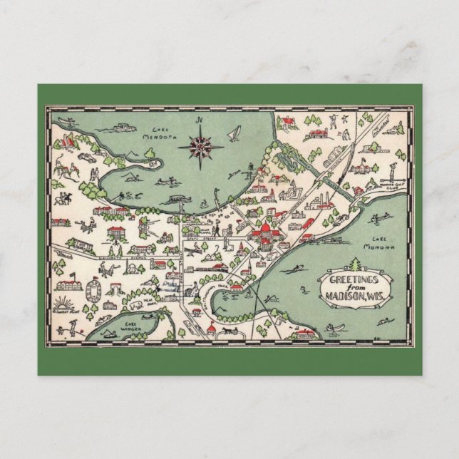  Madison Wisconsin Lakes Map  Postcard (Front)