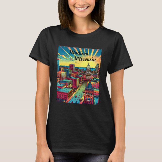Madison, Wisconsin Skyline at Sunset   T-Shirt (Front)