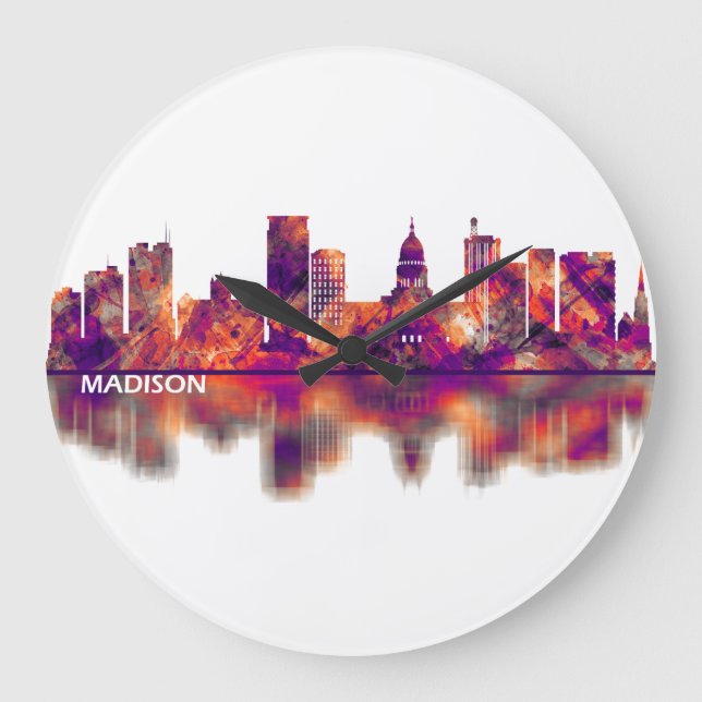 Madison Wisconsin Skyline Large Clock (Front)