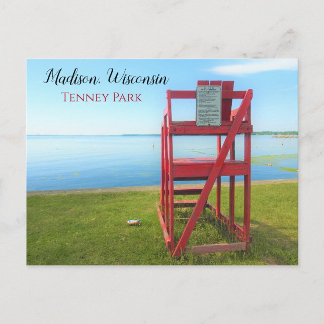 Madison, Wisconsin Tenney Park Red Lifeguard Chair Postcard (Front)