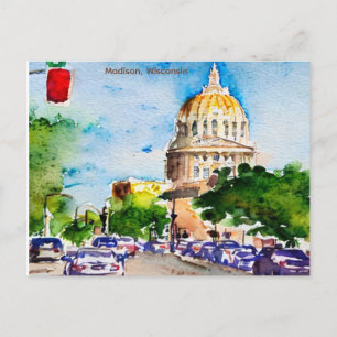 Madison, Wisconsin the Capitol watercolor Postcard