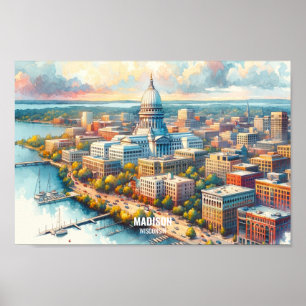 Madison Wisconsin Travel Places watercolor Poster