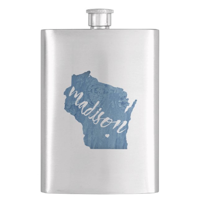 Madison, Wisconsin Wood Grain Hip Flask (Front)