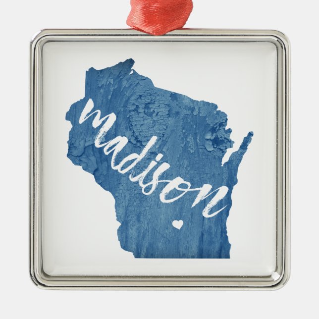 Madison, Wisconsin Wood Grain Metal Tree Decoration (Front)