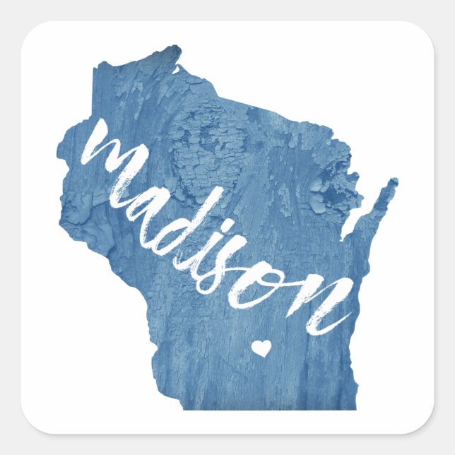 Madison, Wisconsin Wood Grain Square Sticker (Front)