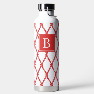 MadisonSage Nautical Rope Monogram Red & White Water Bottle