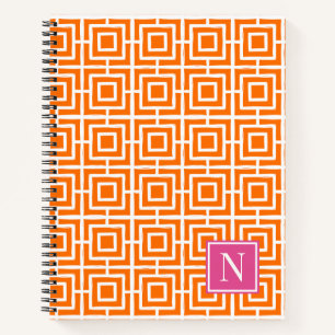 MadisonSage Square Lattice Monogram Orange Pink Notebook