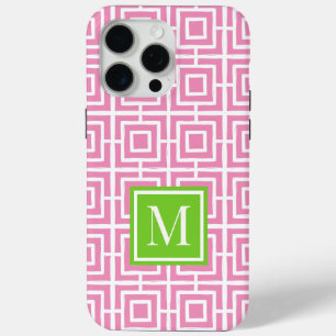 MadisonSage Square Lattice Monogram – Pink & Lime iPhone 15 Pro Max Case