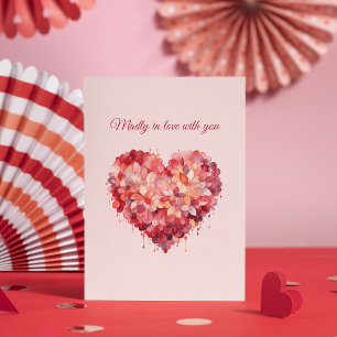 Madly in Love Floral Heart Custom Text & Name Holiday Card