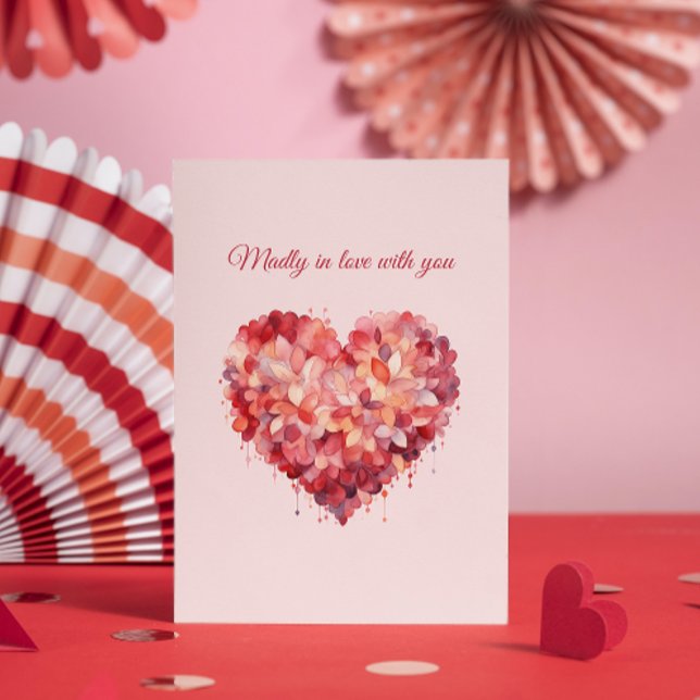 Madly in Love | Floral Heart | Custom Text & Name Holiday Card (Creator Uploaded)