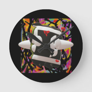 Madness art mosaic deep colours black framed wa round clock