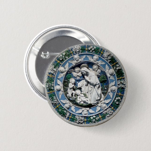 Madonna Adoring the Child by Della Robbia 6 Cm Round Badge (Front & Back)
