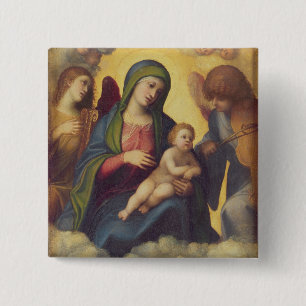 Madonna and Child and child in Glory, c.1520 (oil 15 Cm Square Badge