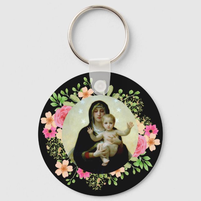 Madonna and Child Beautiful Virgin Mary and Jesus Key Ring (Front)