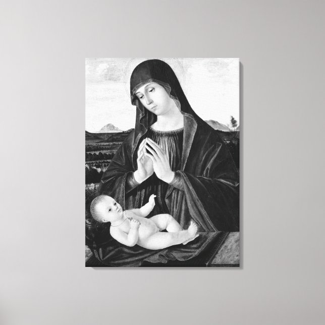 Madonna and Child Black and White Oil Painting Canvas Print (Front)