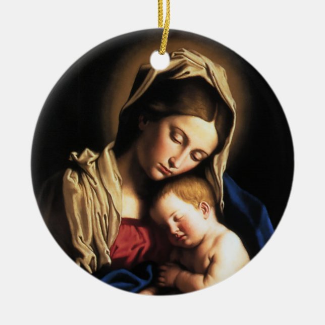 Madonna and child ceramic tree decoration (Front)
