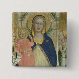 Madonna and Child enthroned with Saints, detail sh 15 Cm Square Badge