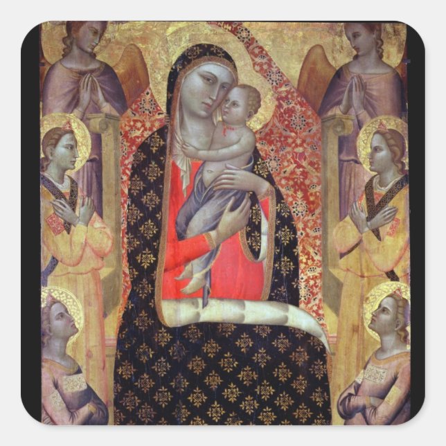 Madonna and child enthroned with six angels (panel square sticker (Front)