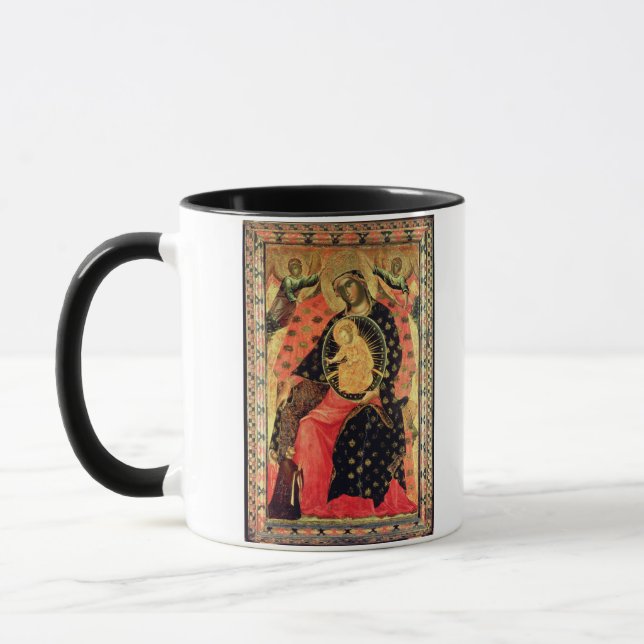 Madonna and Child Enthroned with Two Devout People Mug (Left)