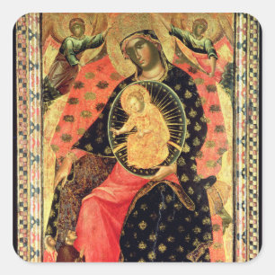 Madonna and Child Enthroned with Two Devout People Square Sticker