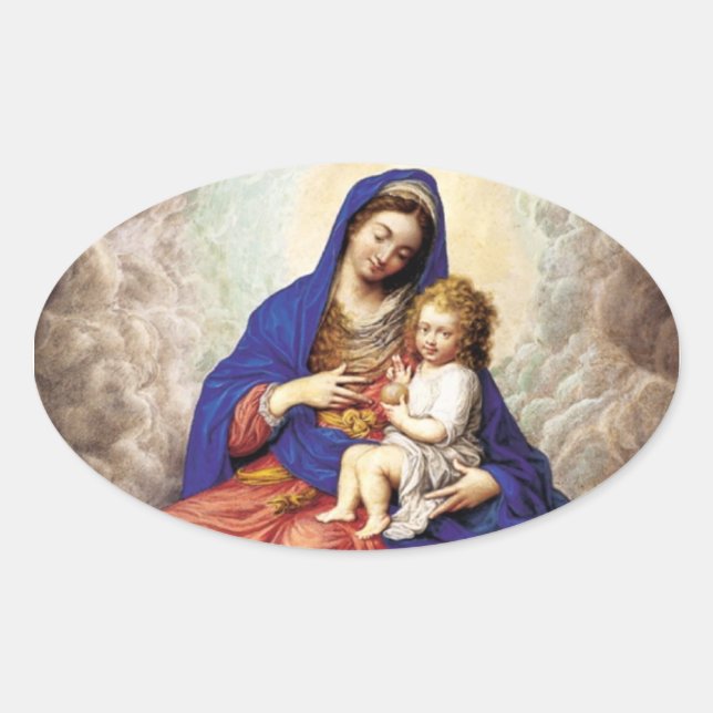 Madonna and Child in Glory Oval Sticker (Front)