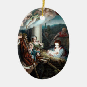 Madonna and Child in Manger Ceramic Tree Decoration
