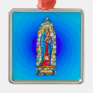Madonna and Child Nativity Stained Glass Style Metal Tree Decoration