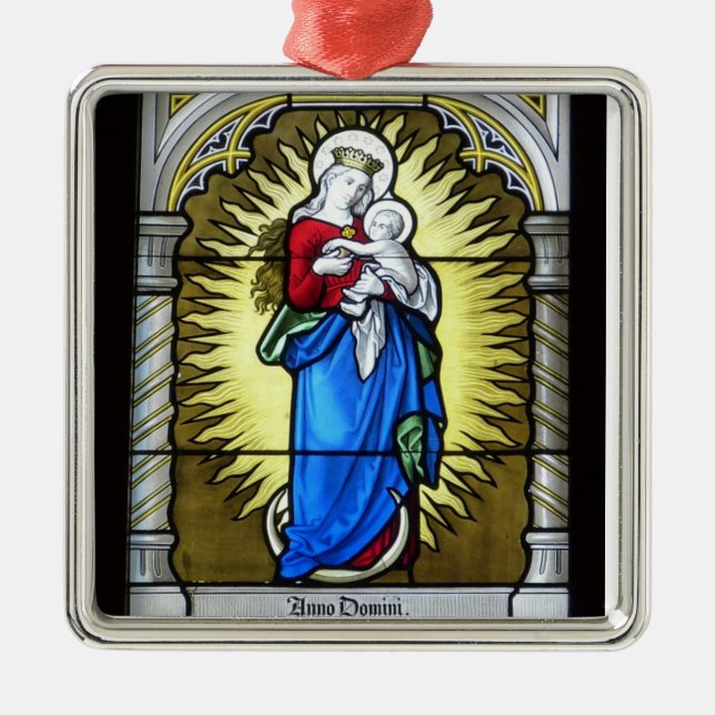 Madonna and Child Stained Glass Church Window Metal Tree Decoration (Front)
