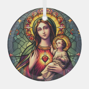 Madonna and Child Stained Glass Glass Tree Decoration