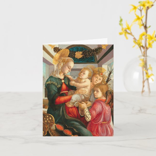 Madonna and Child Two Angels Botticelli Christmas Card (Yellow Flower)