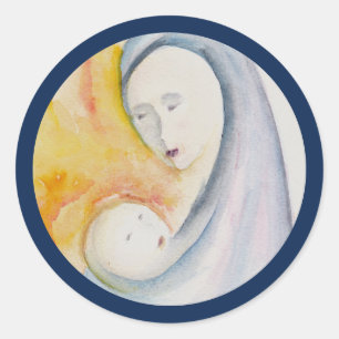 Madonna and Child Watercolor Classic Round Sticker