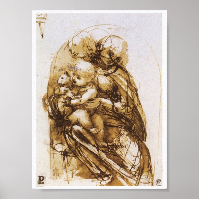 Madonna and Child with a Cat, Leonardo da Vinci Poster (Front)