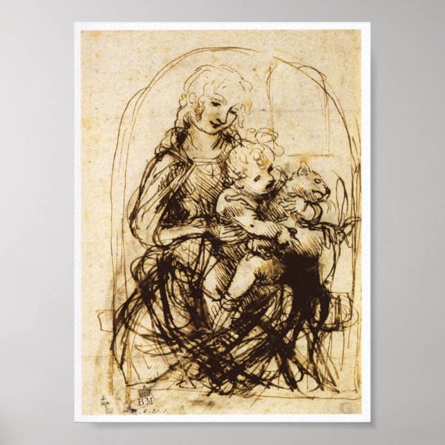 Madonna and Child with a Cat, Leonardo da Vinci Poster (Front)