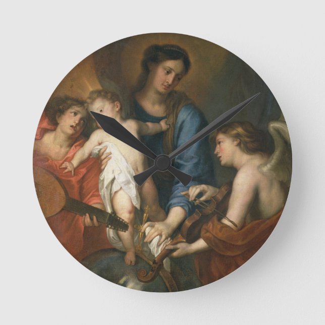 Madonna and Child with angels Round Clock (Front)