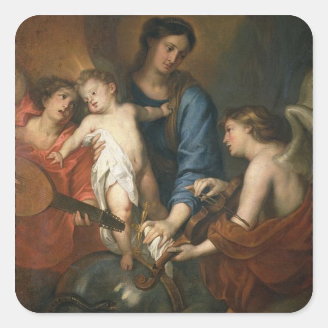 Madonna and Child with angels Square Sticker (Front)