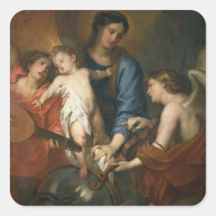 Madonna and Child with angels Square Sticker