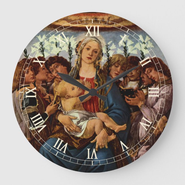 Madonna and Child with Eight Angels by Botticelli Large Clock (Front)