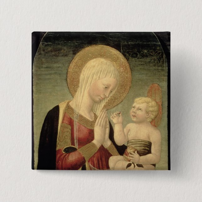 Madonna and Child with Pomegranate 15 Cm Square Badge (Front)