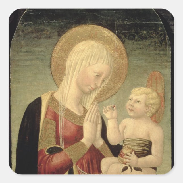 Madonna and Child with Pomegranate Square Sticker (Front)