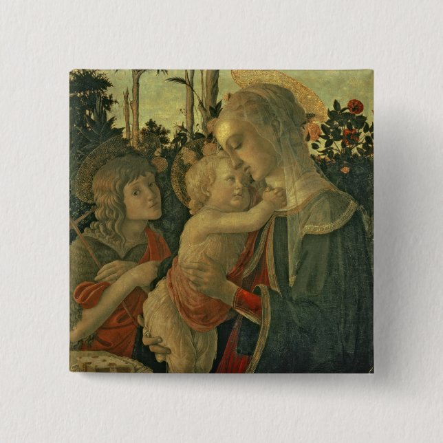 Madonna and Child with St. John the Baptist (oil o 15 Cm Square Badge (Front)