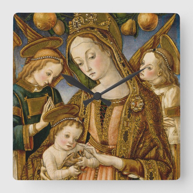 Madonna and Child with Two Angels Square Wall Clock (Front)