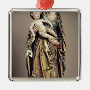 Madonna and Child, Wooden Sculpture Metal Tree Decoration