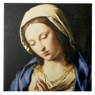 Madonna at Prayer (oil on canvas) Tile